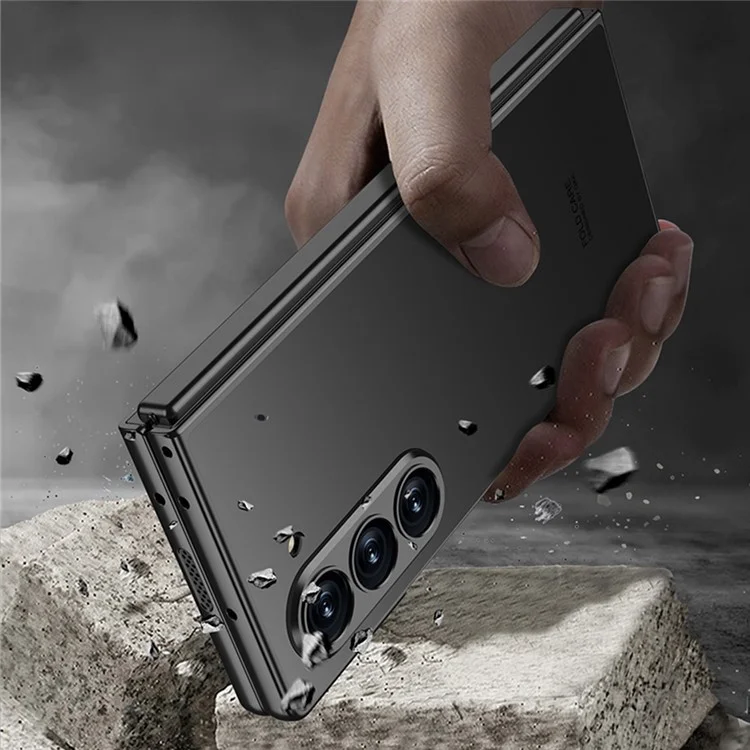 GKK For Samsung Galaxy Z Fold6 5G Case Protective PC+PU Phone Cover with Screen Film - Titanium Grey