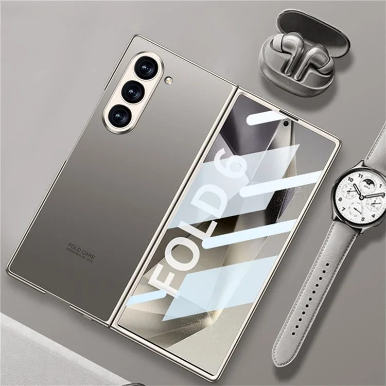 GKK For Samsung Galaxy Z Fold6 5G Case Protective PC+PU Phone Cover with Screen Film - Titanium Grey