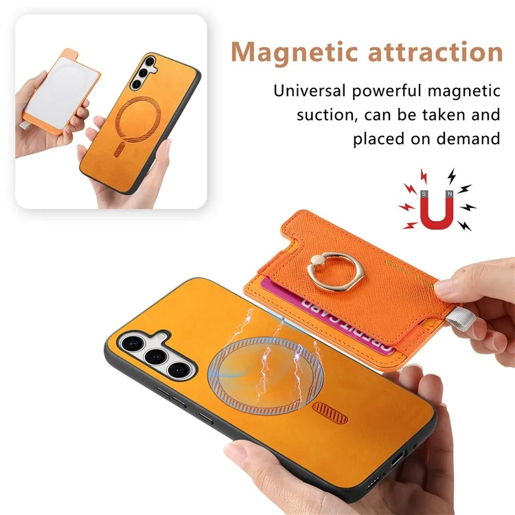B5 Для Samsung Galaxy S24 Case 2-в-1 Магнитный Съемный Держатель Карты Кожа+тпу - Желтый
