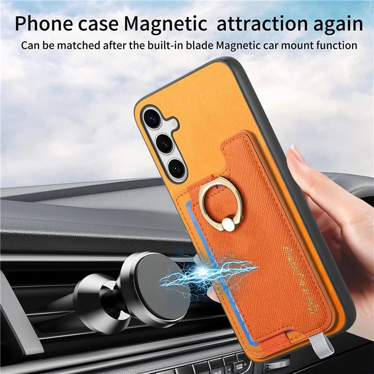 B5 Для Samsung Galaxy S24 Case 2-в-1 Магнитный Съемный Держатель Карты Кожа+тпу - Желтый