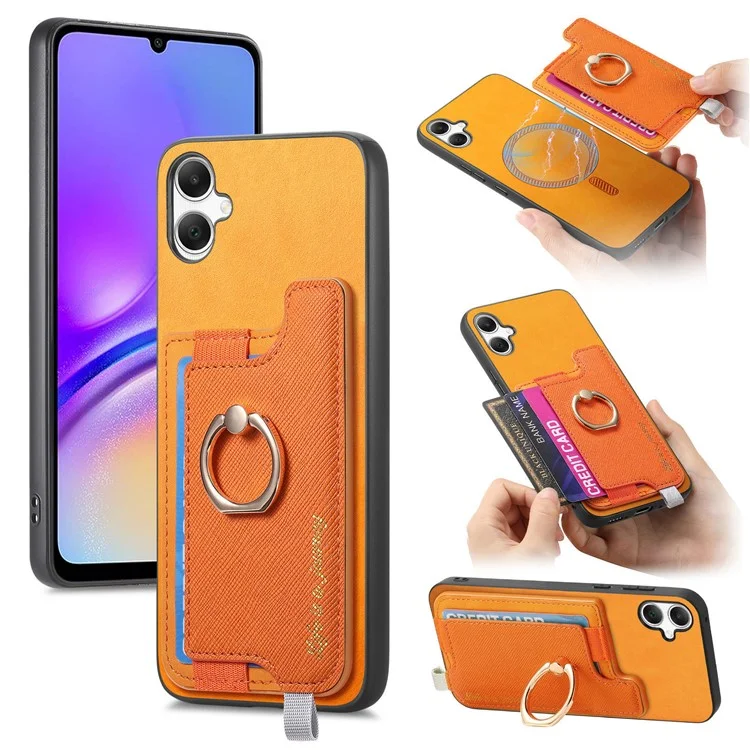 B5 Para Samsung Galaxy A05 4G Case 2-in-1 Topeador de Tarjeta Desmontable Magnético Cuero+tpu Telete Cubierta - Amarillo