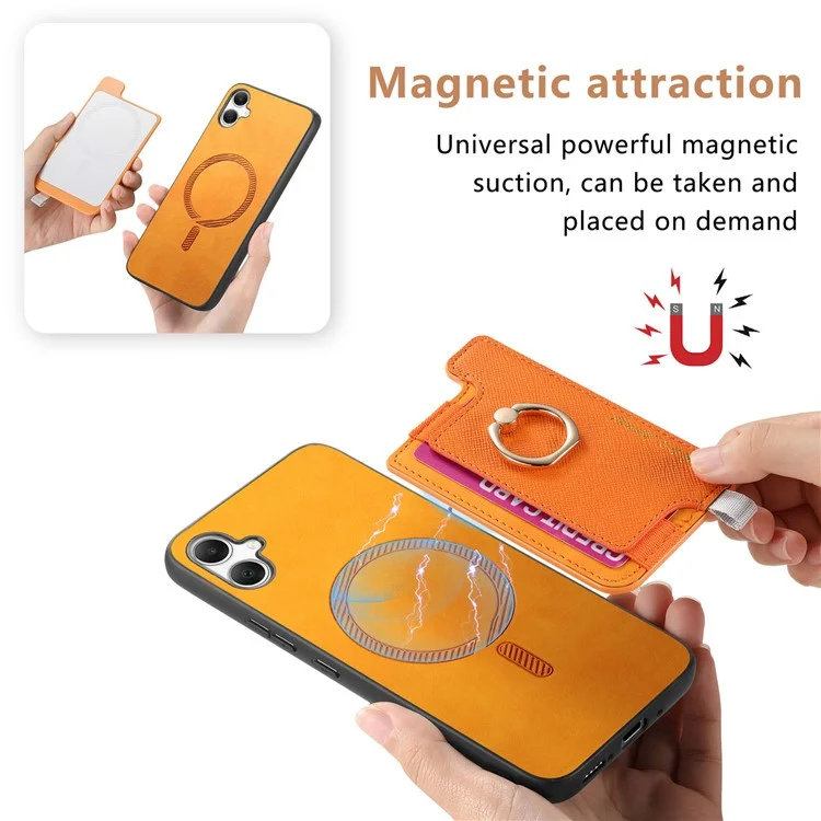 B5 Para Samsung Galaxy A05 4G Case 2-in-1 Topeador de Tarjeta Desmontable Magnético Cuero+tpu Telete Cubierta - Amarillo
