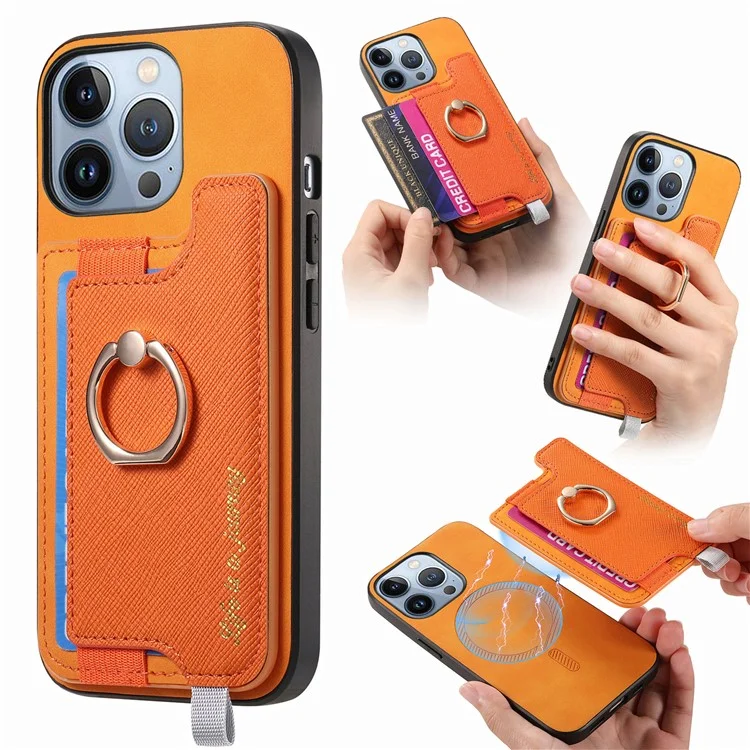B5 Para Iphone 15 Pro Case 2-in-1 Topeador de Tarjeta Magnético Magnético Cuero+tpu Telete Portada - Amarillo