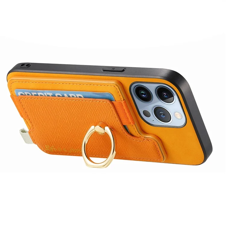 B5 Para Iphone 15 Pro Case 2-in-1 Topeador de Tarjeta Magnético Magnético Cuero+tpu Telete Portada - Amarillo