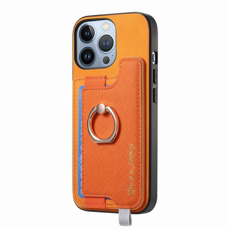 B5 Para Iphone 15 Pro Case 2-in-1 Topeador de Tarjeta Magnético Magnético Cuero+tpu Telete Portada - Amarillo