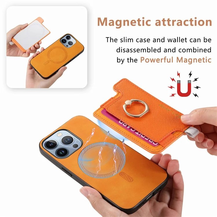 B5 Para Iphone 15 Pro Case 2-in-1 Topeador de Tarjeta Magnético Magnético Cuero+tpu Telete Portada - Amarillo