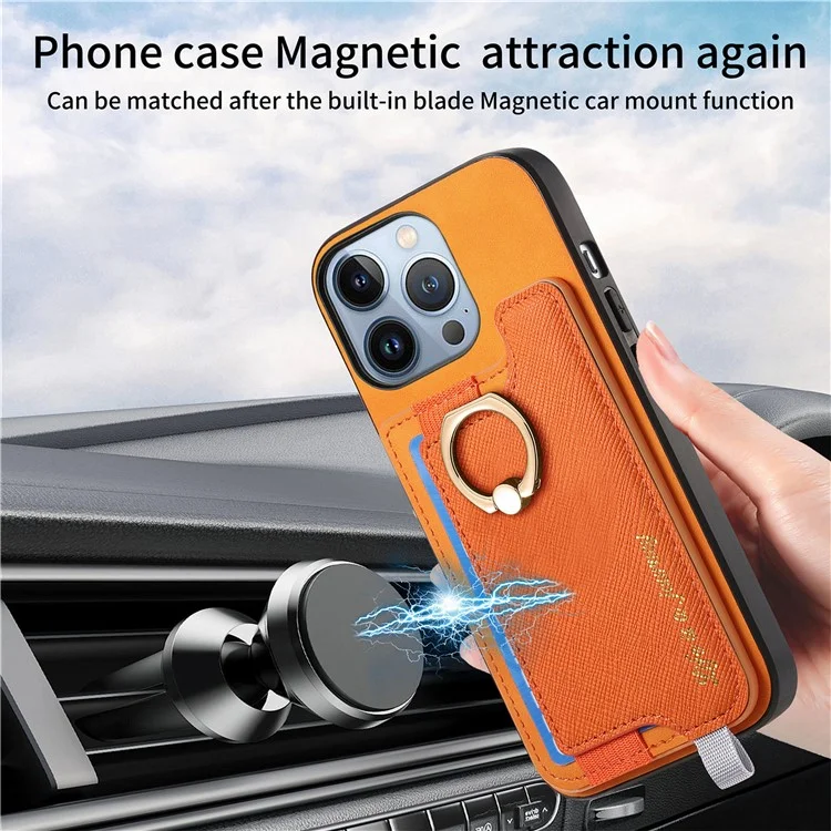 B5 Para Iphone 15 Pro Case 2-in-1 Topeador de Tarjeta Magnético Magnético Cuero+tpu Telete Portada - Amarillo