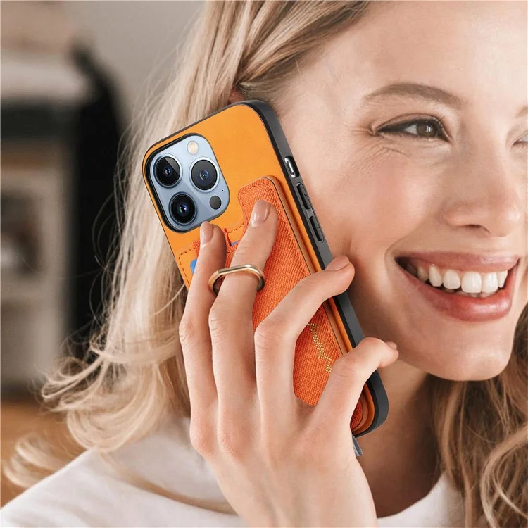 B5 Para Iphone 15 Pro Case 2-in-1 Topeador de Tarjeta Magnético Magnético Cuero+tpu Telete Portada - Amarillo