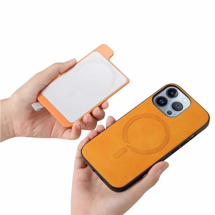 B5 Para Iphone 15 Pro Case 2-in-1 Topeador de Tarjeta Magnético Magnético Cuero+tpu Telete Portada - Amarillo