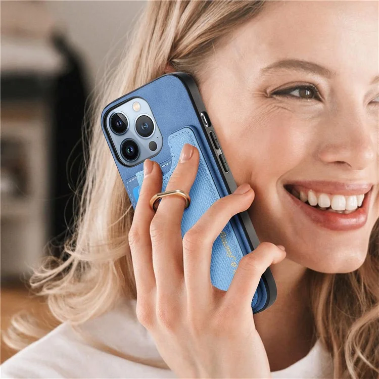 B5 Para Iphone 15 Pro Max Case 2-in-1 Magnetic Tarjeta Desmontable de Cuero+tpu Telephip Cover - Azul