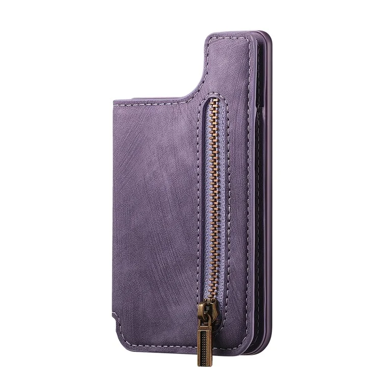 KB-65 Card Stick Stick-On Wallet Retro Leather+TPU Zipper Kickstand Card Saco - Roxo