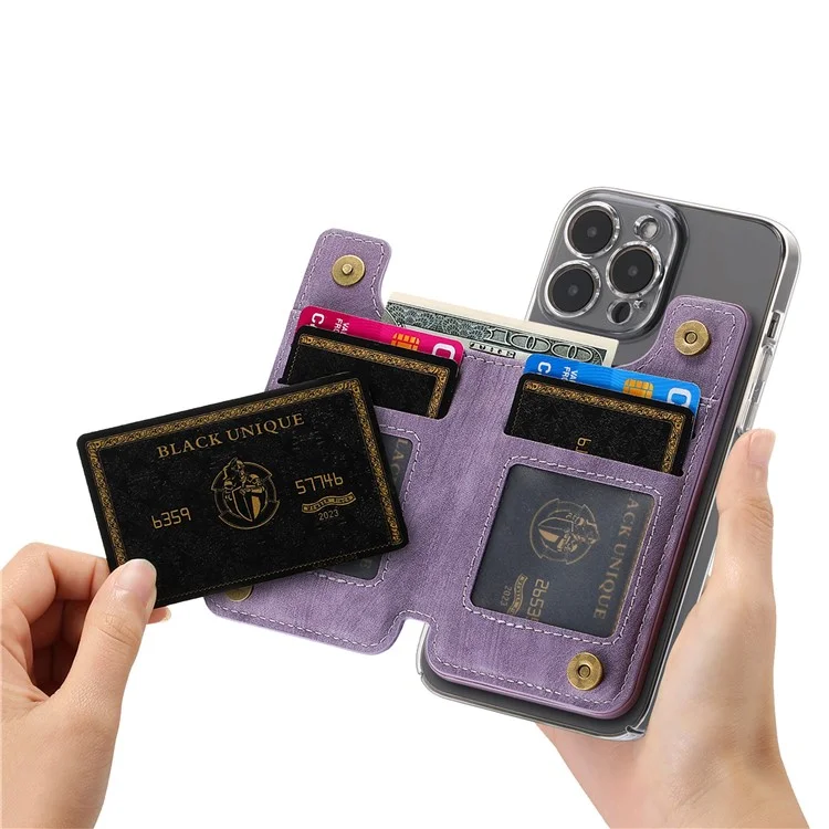 KB-65 Card Stick Stick-On Wallet Retro Leather+TPU Zipper Kickstand Card Saco - Roxo
