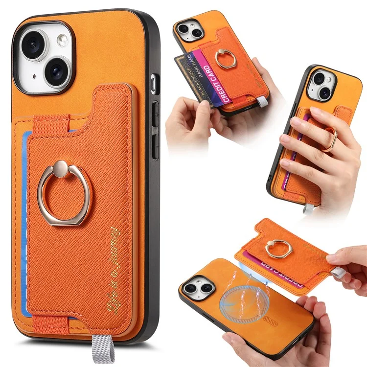 B5 Pour Iphone 14 Case 2-en-1 Magnétique Détalable du Support de Carte en Cuir + Couverture de Téléphone Tpu - Jaune