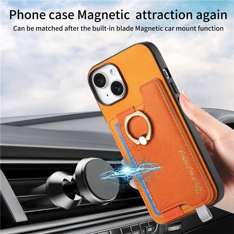 B5 Pour Iphone 14 Case 2-en-1 Magnétique Détalable du Support de Carte en Cuir + Couverture de Téléphone Tpu - Jaune