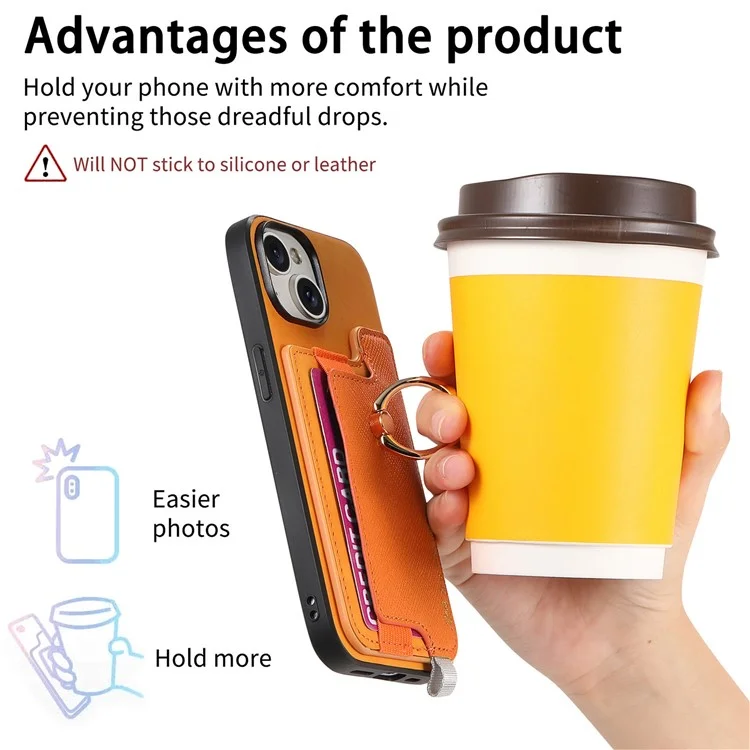 B5 Pour Iphone 14 Case 2-en-1 Magnétique Détalable du Support de Carte en Cuir + Couverture de Téléphone Tpu - Jaune