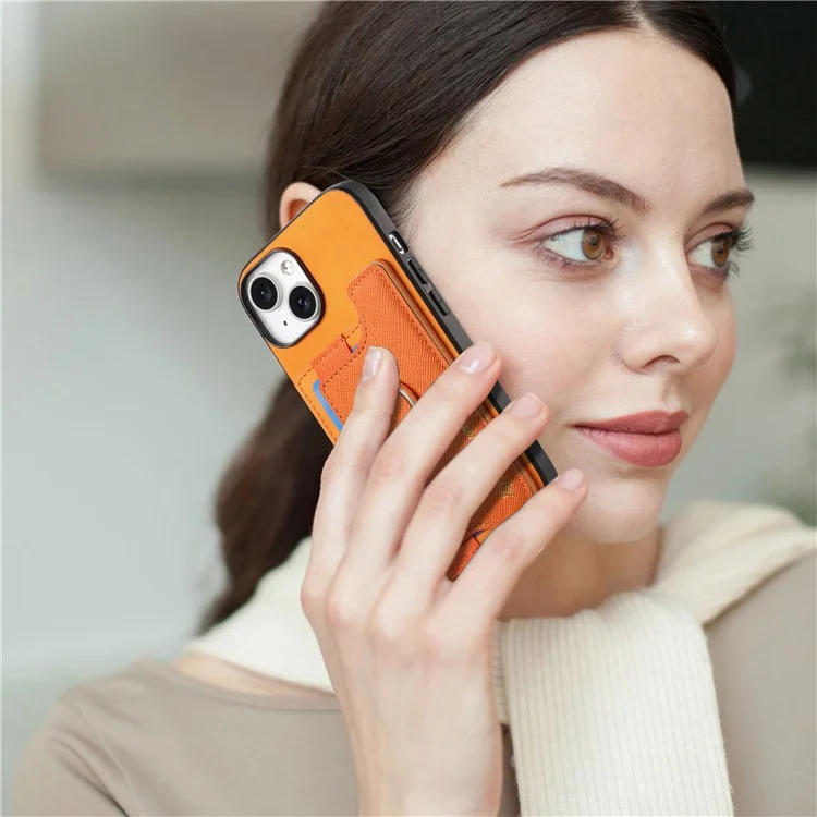 B5 Pour Iphone 14 Case 2-en-1 Magnétique Détalable du Support de Carte en Cuir + Couverture de Téléphone Tpu - Jaune