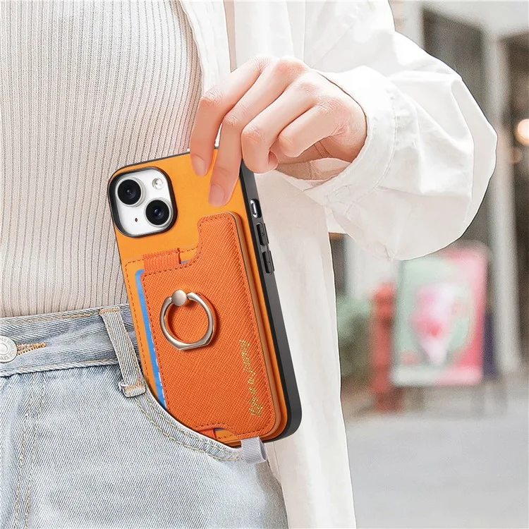B5 Pour Iphone 14 Case 2-en-1 Magnétique Détalable du Support de Carte en Cuir + Couverture de Téléphone Tpu - Jaune