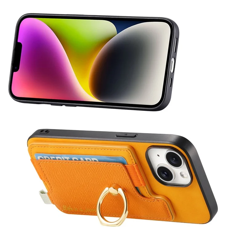 B5 Pour Iphone 14 Case 2-en-1 Magnétique Détalable du Support de Carte en Cuir + Couverture de Téléphone Tpu - Jaune