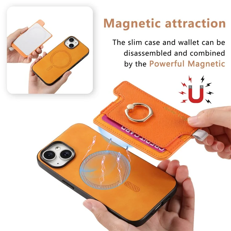B5 Pour Iphone 14 Case 2-en-1 Magnétique Détalable du Support de Carte en Cuir + Couverture de Téléphone Tpu - Jaune