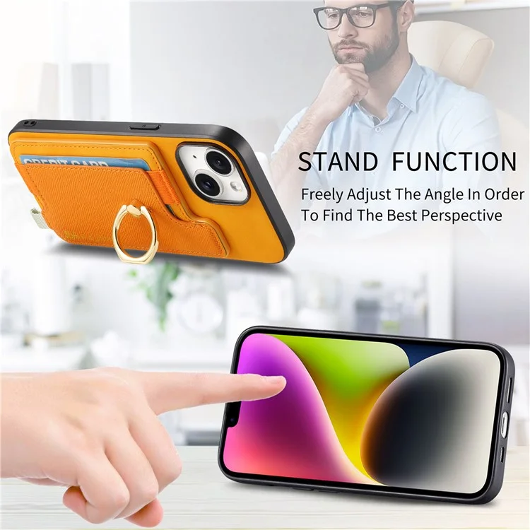 B5 Pour Iphone 14 Case 2-en-1 Magnétique Détalable du Support de Carte en Cuir + Couverture de Téléphone Tpu - Jaune