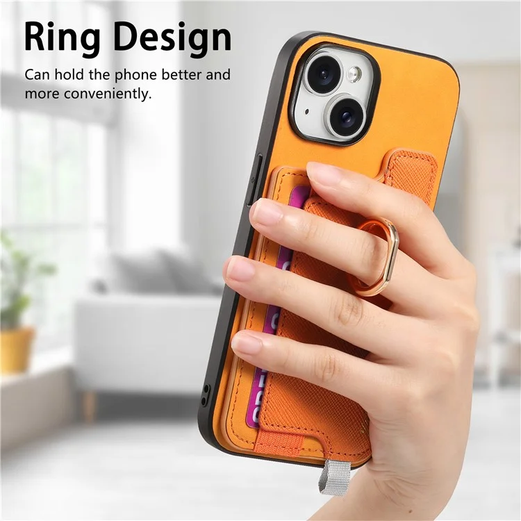 B5 Pour Iphone 14 Case 2-en-1 Magnétique Détalable du Support de Carte en Cuir + Couverture de Téléphone Tpu - Jaune