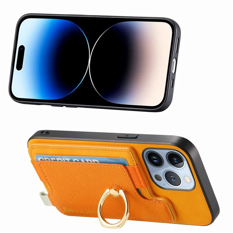 B5 Para Iphone 14 Pro Max Case 2-in-1 Topeador de Tarjetas Magnéticas Magnéticas Cuero+tpu Telete Portada - Amarillo