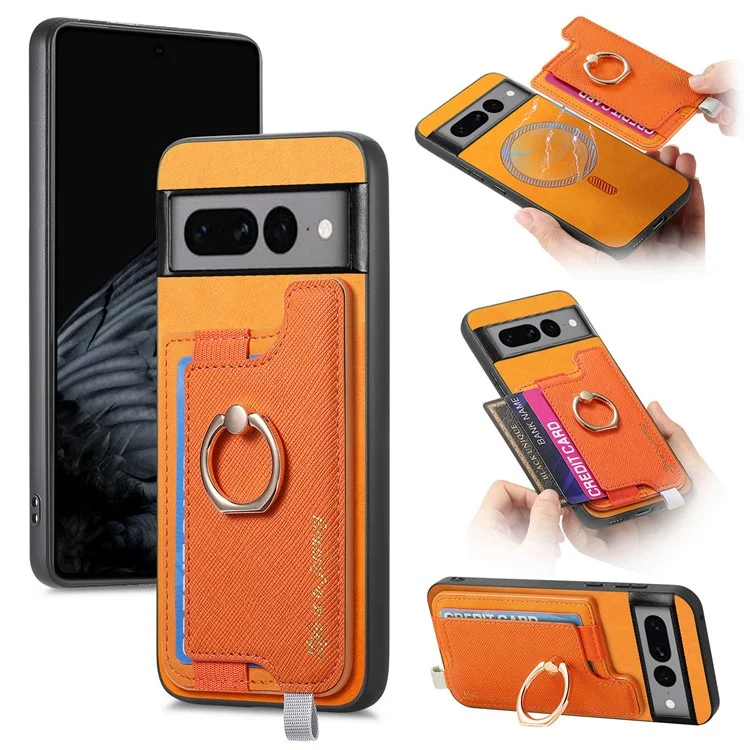 B5 Для Google Pixel 7 Pro 5G Case 2-в-1 Магнитный Съемный Держатель Карты Кожа+tpu Phone Cover - Желтый