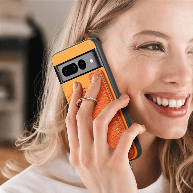 B5 Для Google Pixel 7 Pro 5G Case 2-в-1 Магнитный Съемный Держатель Карты Кожа+tpu Phone Cover - Желтый