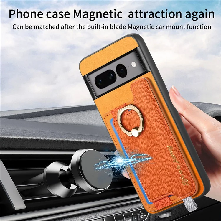B5 Для Google Pixel 7 Pro 5G Case 2-в-1 Магнитный Съемный Держатель Карты Кожа+tpu Phone Cover - Желтый