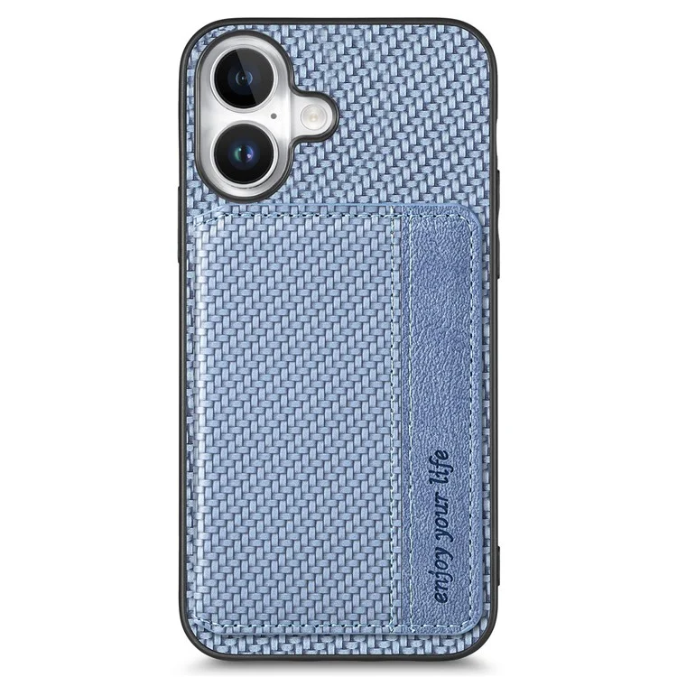 C1-02 Para Iphone 16 Case Soptor Carbon Fiber Leather+PC+TPU Teléfono - Azul