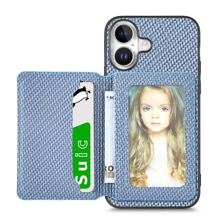 C1-02 Para Iphone 16 Case Soptor Carbon Fiber Leather+PC+TPU Teléfono - Azul