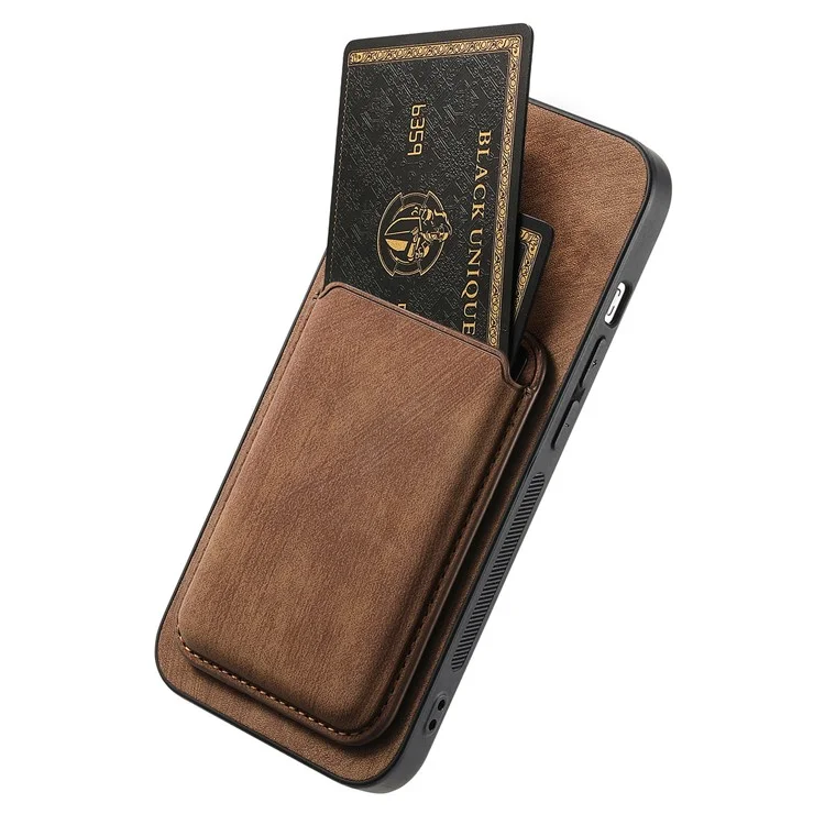 For iPhone 16 Case Compatible with MagSafe Leather Back Cover with Detachable Card Holder - Brown
