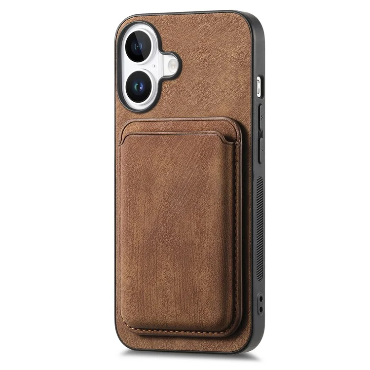For iPhone 16 Case Compatible with MagSafe Leather Back Cover with Detachable Card Holder - Brown