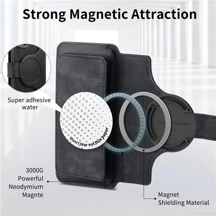 CASENEO MW-02 For iPhone 16 Leather Case Detachable Magnetic Phone Cover - Black
