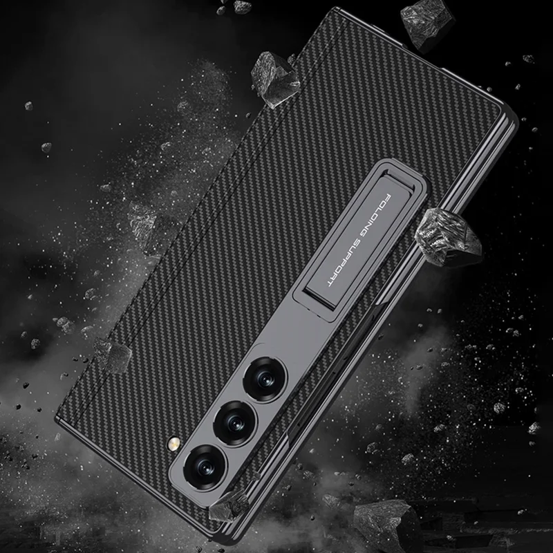 GKK Para Samsung Galaxy Z Fold6 5G Case Kickstand PC Port Cover With Screen Film - Fibra de Carbono