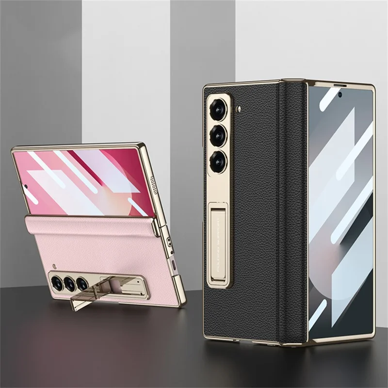 GKK Para Samsung Galaxy Z Fold6 5G Case Kickstand PC Port Cover With Screen Film - Fibra de Carbono