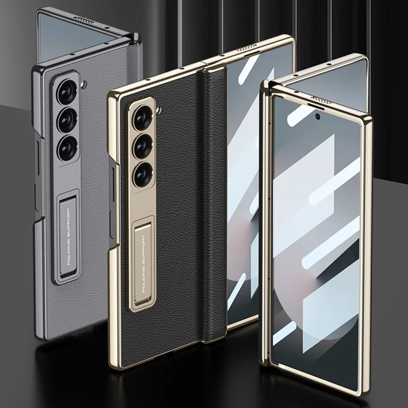 GKK Para Samsung Galaxy Z Fold6 5G Case Kickstand PC Port Cover With Screen Film - Fibra de Carbono