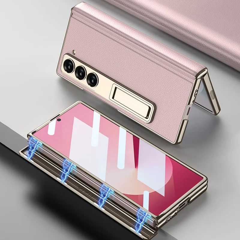 GKK Para Samsung Galaxy Z Fold6 5G Case Kickstand PC Port Cover With Screen Film - Fibra de Carbono