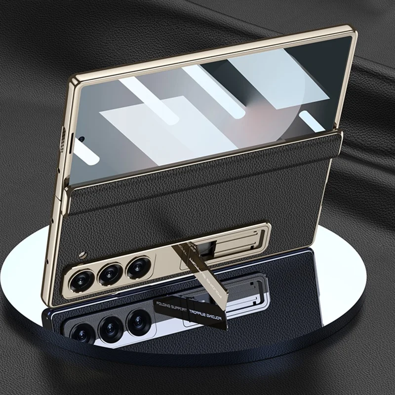 GKK Para Samsung Galaxy Z Fold6 5G Case Kickstand PC Port Cover With Screen Film - Fibra de Carbono