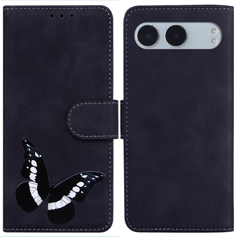 For OnePlus Nord 4 Stand Case PU Leather Phone Cover Butterfly Printed - Black