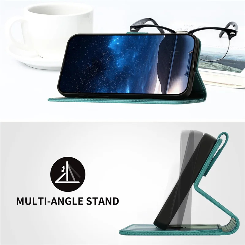 For Samsung Galaxy S24 Leather Wallet Case Butterfly Flower Imprinted Phone Cover with Strap - Baby Blue