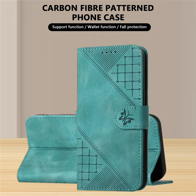 For Samsung Galaxy S24 Leather Wallet Case Butterfly Flower Imprinted Phone Cover with Strap - Baby Blue