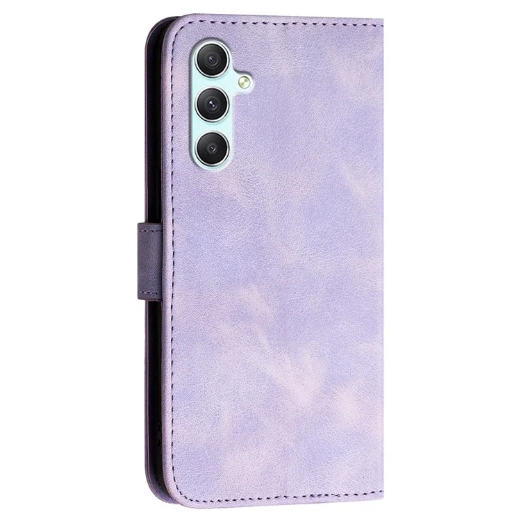 For Samsung Galaxy A34 5G Leather Wallet Case Butterfly Flower Imprinted Phone Cover with Strap - Light Purple