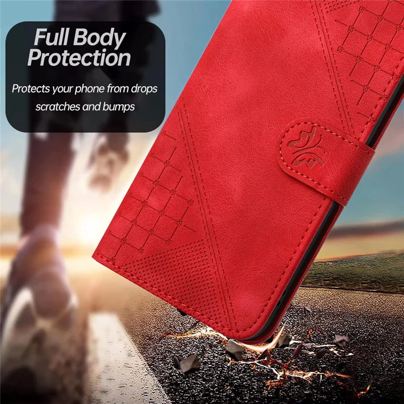 For Samsung Galaxy A16 5G / A16 4G Leather Wallet Case Butterfly Flower Imprinted Phone Cover with Strap - Red