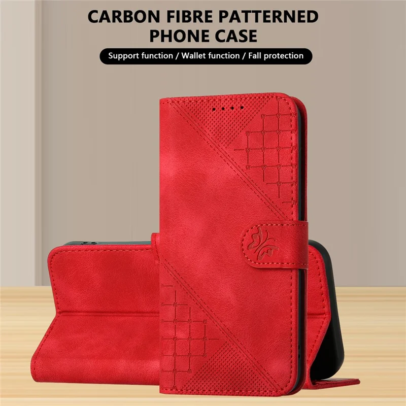 For Samsung Galaxy A16 5G / A16 4G Leather Wallet Case Butterfly Flower Imprinted Phone Cover with Strap - Red