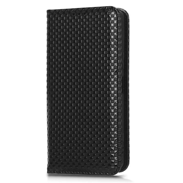 For Sony Xperia 5 IV 5G Grid Texture PU Leather Stand Case Magnetic Auto-absorbed Phone Wallet Cover - Black