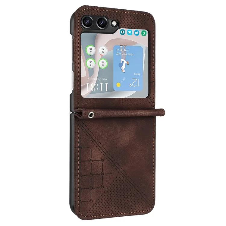 For Samsung Galaxy Z Flip6 5G Leather Wallet Case Butterfly Flower Imprinted Phone Cover with Strap - Brown