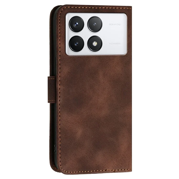 YX0080 Per Xiaomi Poco X6 Pro 5G / Redmi K70E 5G Custodia in pelle con motivo a farfalla - Marrone