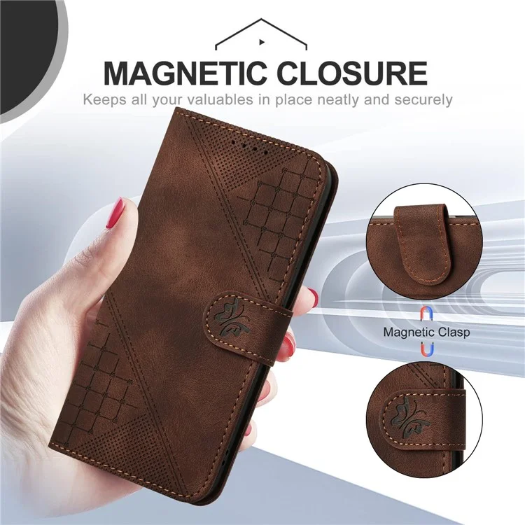 YX0080 Per Xiaomi Poco X6 Pro 5G / Redmi K70E 5G Custodia in pelle con motivo a farfalla - Marrone