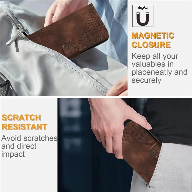 For Xiaomi Poco M6 Pro 4G / Redmi Note 13 Pro 4G Leather Wallet Case Butterfly Flower Imprinted Phone Cover with Strap - Brown